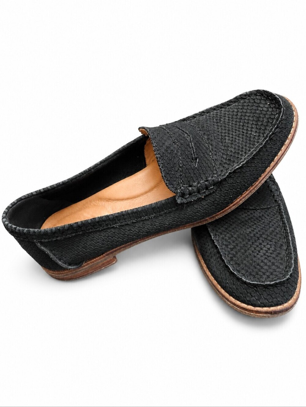 Womens Sperry Penny Loafers Black Textured